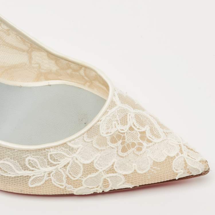 Pre Owned Christian Louboutin White Mesh and Lace Follies Pumps Size 37.5
