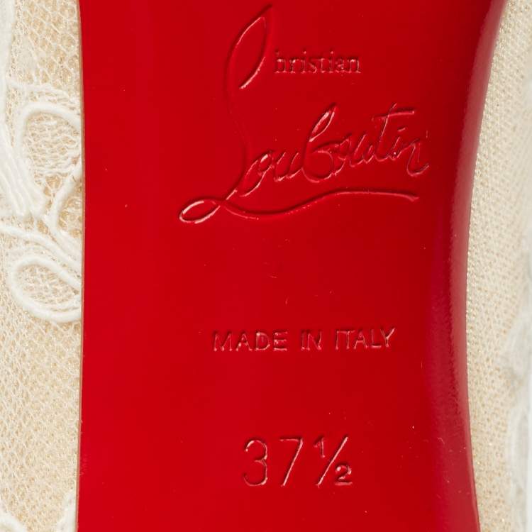 Pre Owned Christian Louboutin White Mesh and Lace Follies Pumps Size 37.5