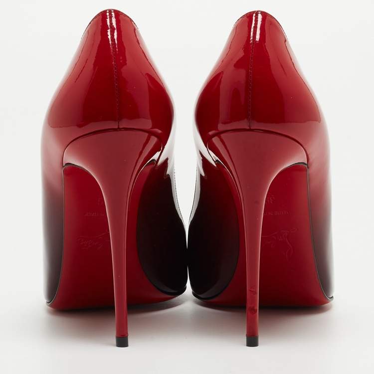 Pre Owned Christian Louboutin Red/Black Ombre Patent Leather Kate Pumps Size 39