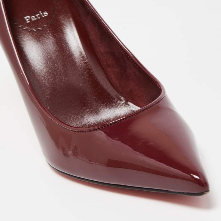 Pre Owned Christian Louboutin Burgundy Patent Leather Sporty Kate Pumps Size 37.5