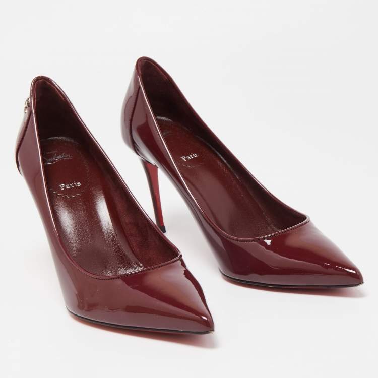 Pre Owned Christian Louboutin Burgundy Patent Leather Sporty Kate Pumps Size 37.5