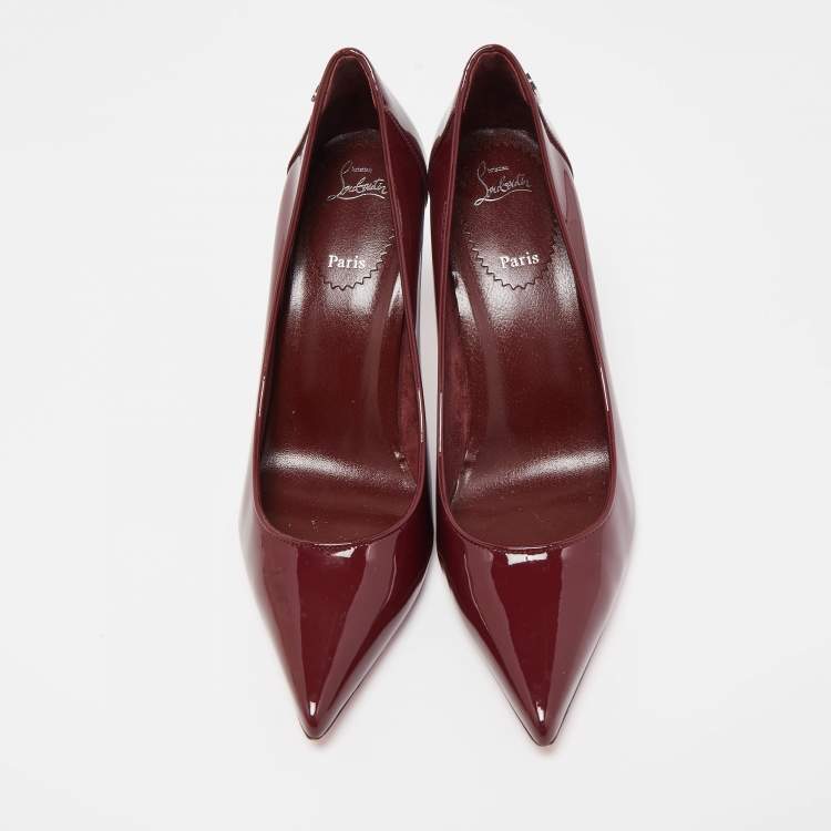 Pre Owned Christian Louboutin Burgundy Patent Leather Sporty Kate Pumps Size 37.5