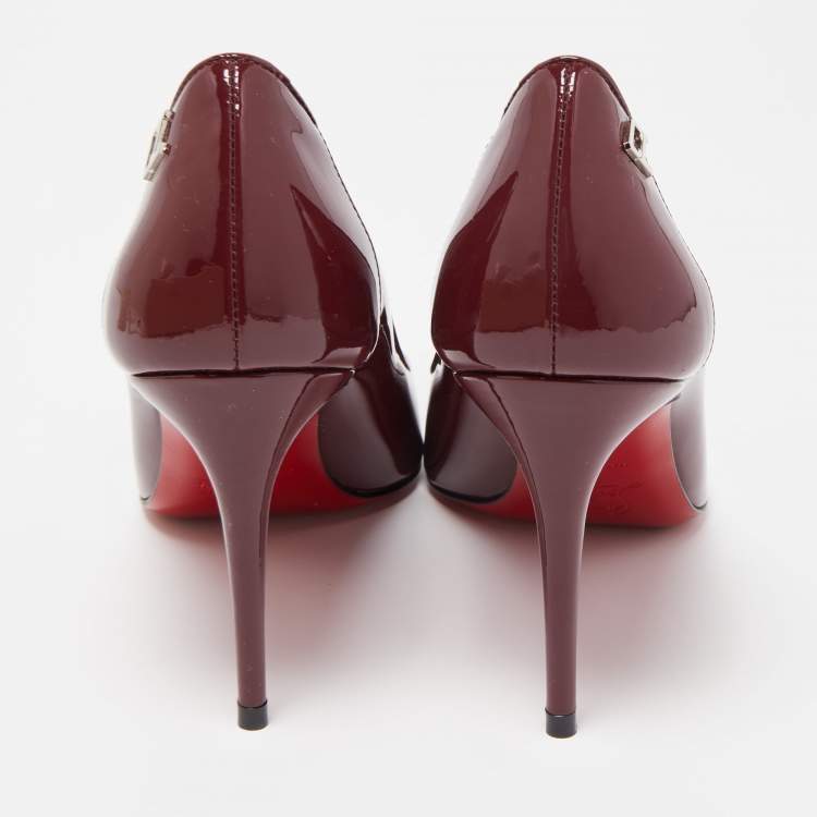 Pre Owned Christian Louboutin Burgundy Patent Leather Sporty Kate Pumps Size 37.5