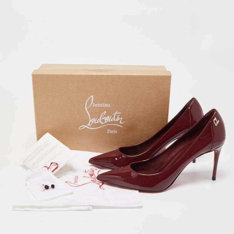 Pre Owned Christian Louboutin Burgundy Patent Leather Sporty Kate Pumps Size 37.5