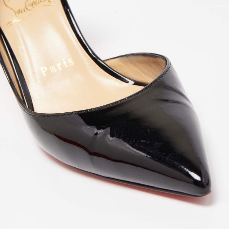 Pre Owned Christian Louboutin Black Patent Leather Iriza D'orsay Pointed Toe Pumps Size 37.5