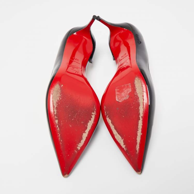 Pre Owned Christian Louboutin Black Patent Leather Iriza D'orsay Pointed Toe Pumps Size 37.5