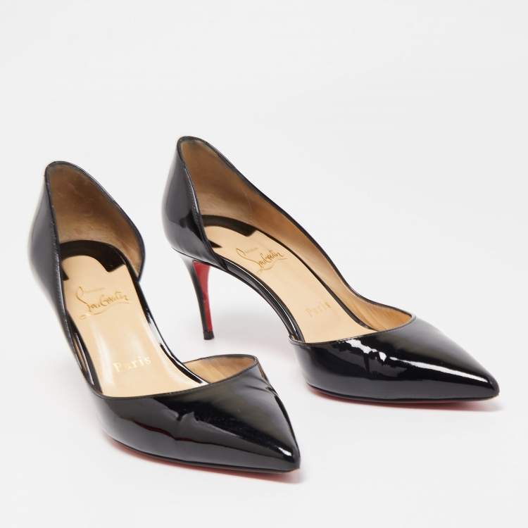 Pre Owned Christian Louboutin Black Patent Leather Iriza D'orsay Pointed Toe Pumps Size 37.5