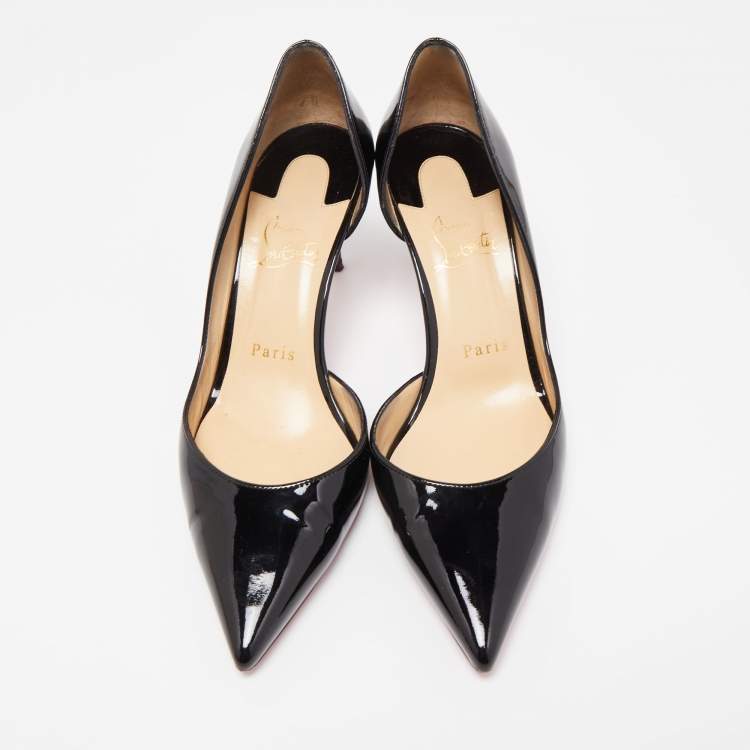 Pre Owned Christian Louboutin Black Patent Leather Iriza D'orsay Pointed Toe Pumps Size 37.5