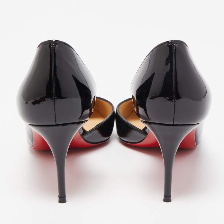 Pre Owned Christian Louboutin Black Patent Leather Iriza D'orsay Pointed Toe Pumps Size 37.5