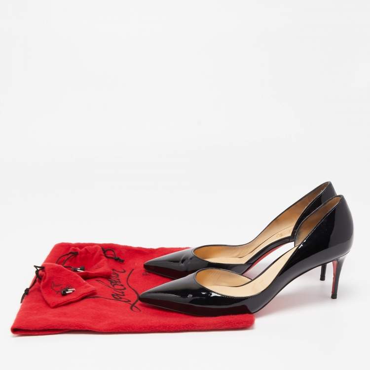 Pre Owned Christian Louboutin Black Patent Leather Iriza D'orsay Pointed Toe Pumps Size 37.5