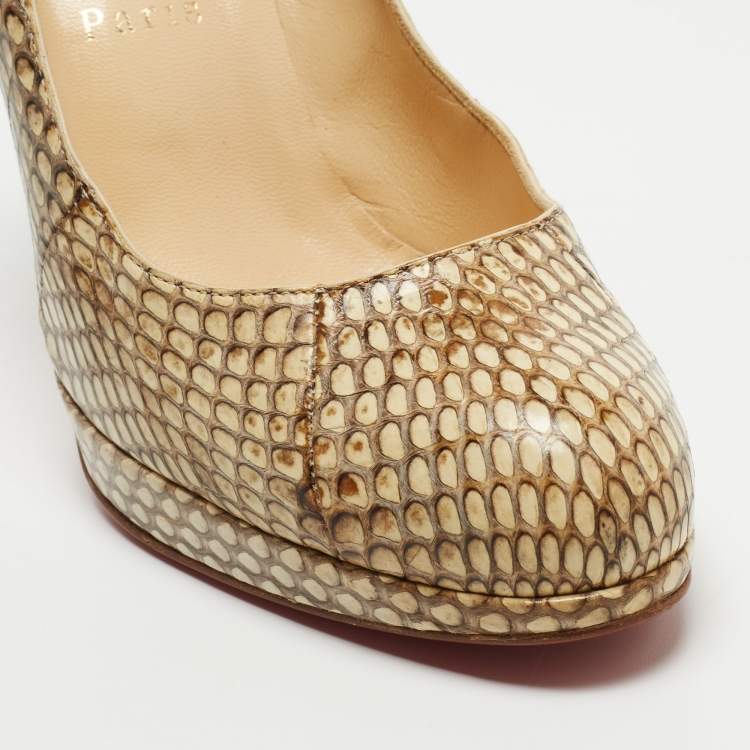 Pre Owned Christian Louboutin Beige Python Leather New Simple Round Toe Pumps Size 36.5