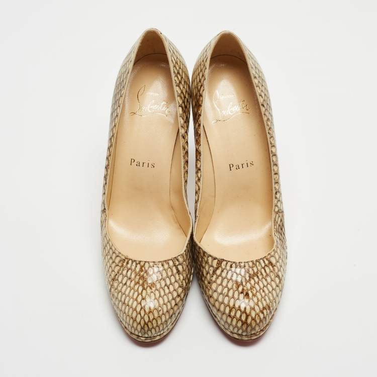 Pre Owned Christian Louboutin Beige Python Leather New Simple Round Toe Pumps Size 36.5