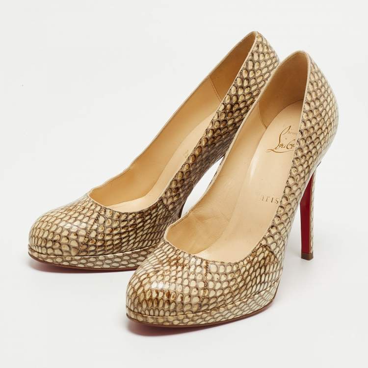 Pre Owned Christian Louboutin Beige Python Leather New Simple Round Toe Pumps Size 36.5