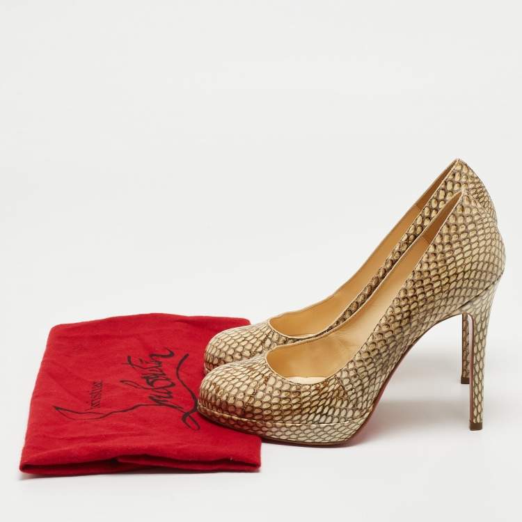 Pre Owned Christian Louboutin Beige Python Leather New Simple Round Toe Pumps Size 36.5