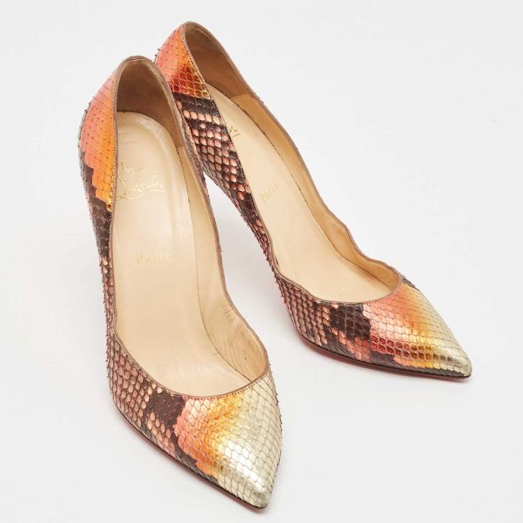 Pre Owned Christian Louboutin Multicolor Python Leather So Kate Pointed Toe Pumps Size 40.5