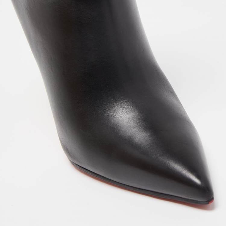 Pre Owned Christian Louboutin Black Leather Booty Chain Ankle Boots Size 39