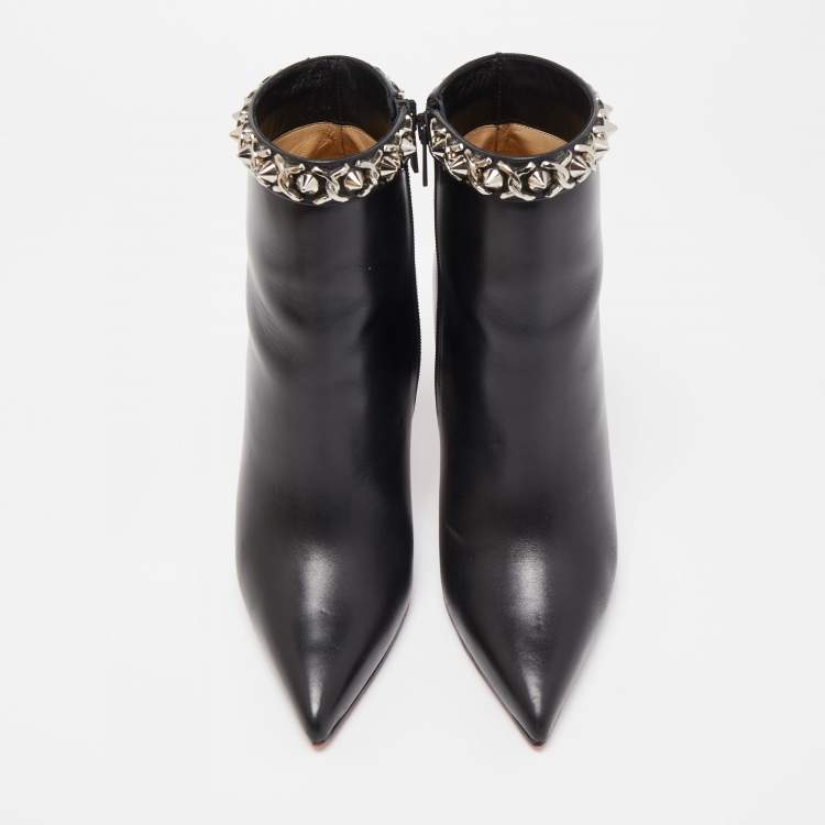 Pre Owned Christian Louboutin Black Leather Booty Chain Ankle Boots Size 39