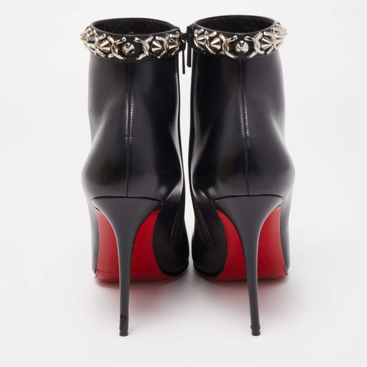 Pre Owned Christian Louboutin Black Leather Booty Chain Ankle Boots Size 39