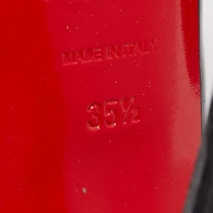 Pre Owned Christian Louboutin Black Patent Leather Lady Peep Platform Pumps Size 35.5