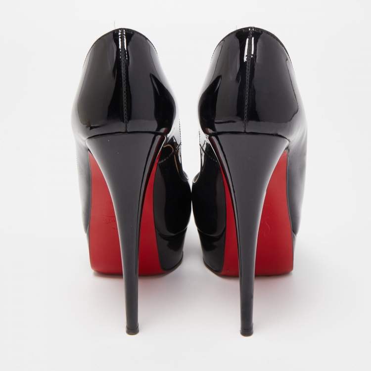 Pre Owned Christian Louboutin Black Patent Leather Lady Peep Platform Pumps Size 35.5