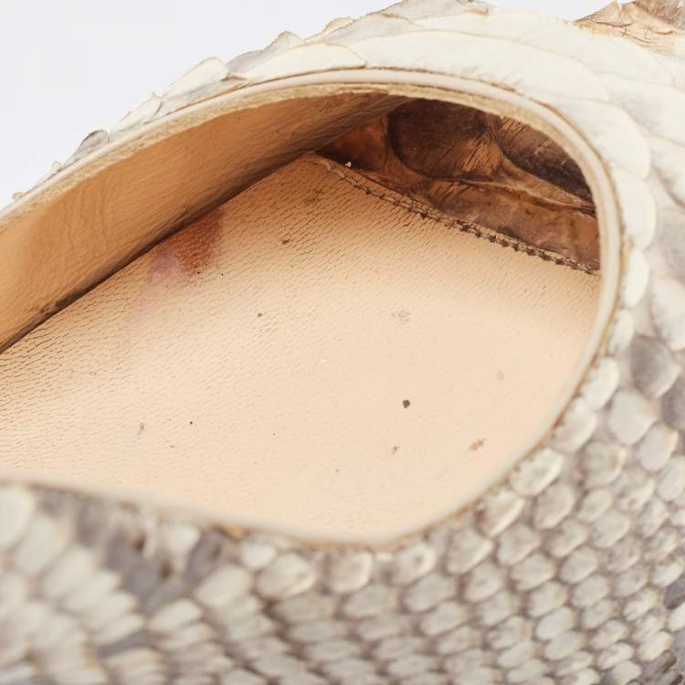 Pre Owned Christian Louboutin Cream/Brown Python Lady Peep Pumps Size 37.5