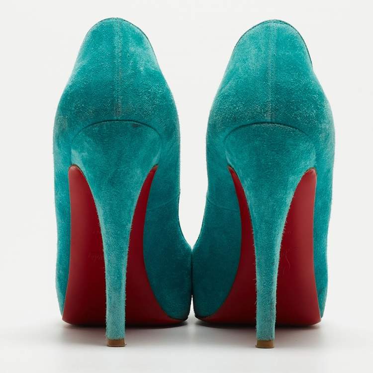 Pre Owned Christian Louboutin Turquoise Suede Very Prive Pumps Size 38.5