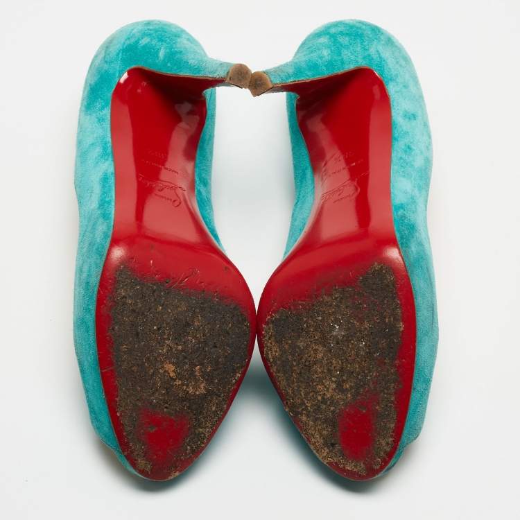 Pre Owned Christian Louboutin Turquoise Suede Very Prive Pumps Size 38.5