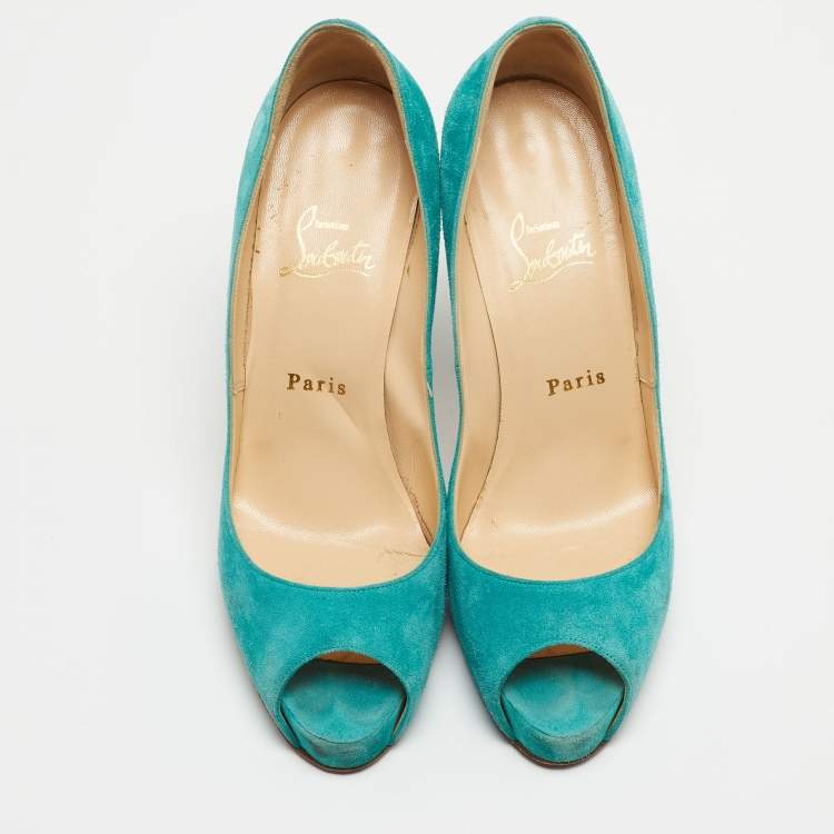 Pre Owned Christian Louboutin Turquoise Suede Very Prive Pumps Size 38.5
