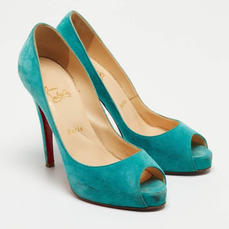 Pre Owned Christian Louboutin Turquoise Suede Very Prive Pumps Size 38.5