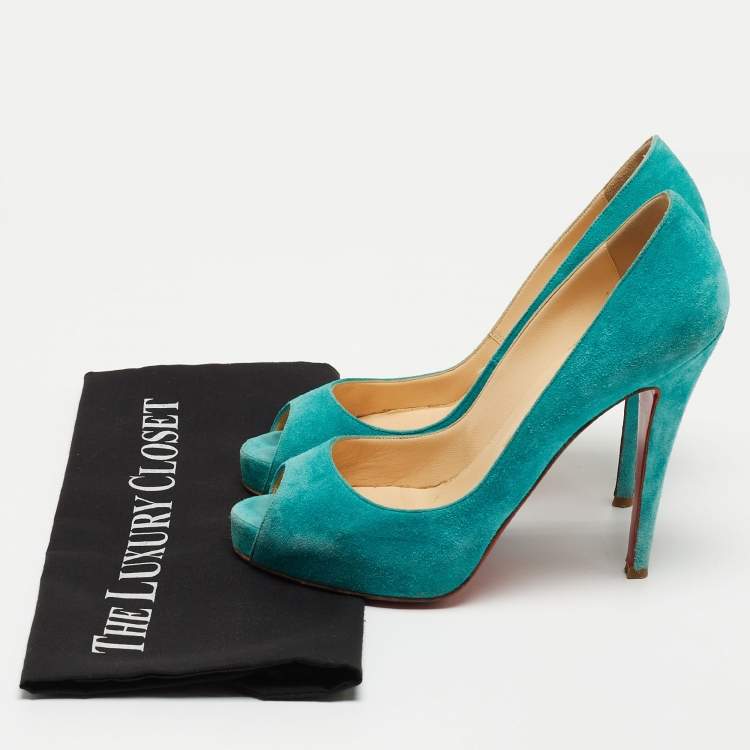 Pre Owned Christian Louboutin Turquoise Suede Very Prive Pumps Size 38.5