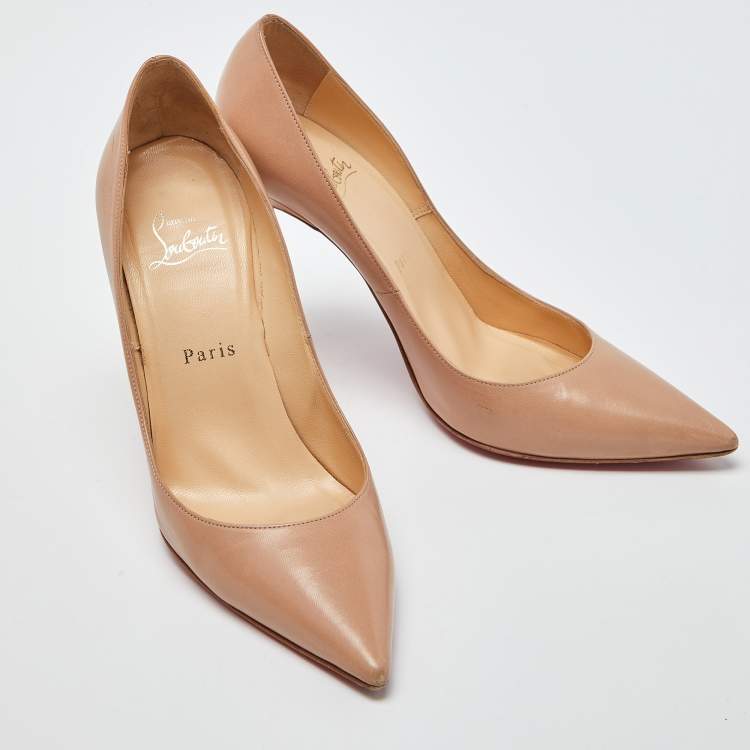 Pre Owned Christian Louboutin Beige Leather Decollete Pumps Size 38