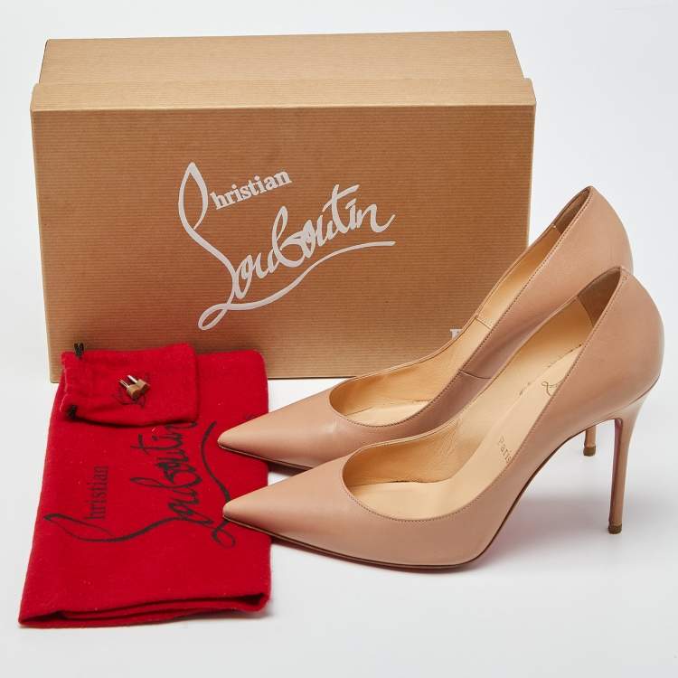 Pre Owned Christian Louboutin Beige Leather Decollete Pumps Size 38