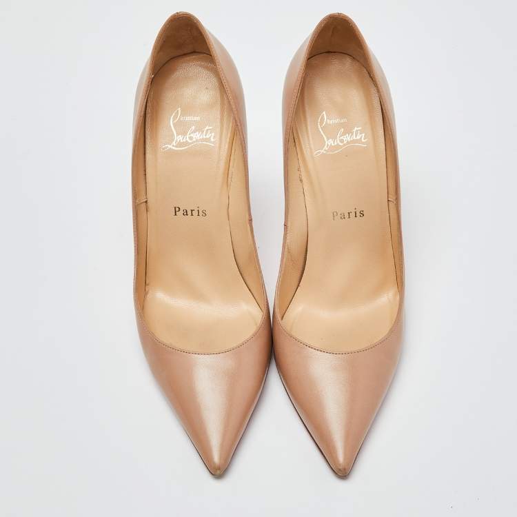 Pre Owned Christian Louboutin Beige Leather Decollete Pumps Size 38
