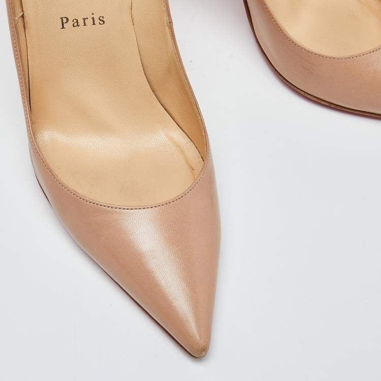 Pre Owned Christian Louboutin Beige Leather Decollete Pumps Size 38