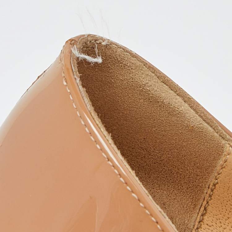 مملوكة مسبقًا Christian Louboutin Beige Patent Leather Very Prive Peep Toe Platform Pumps Size 36.5