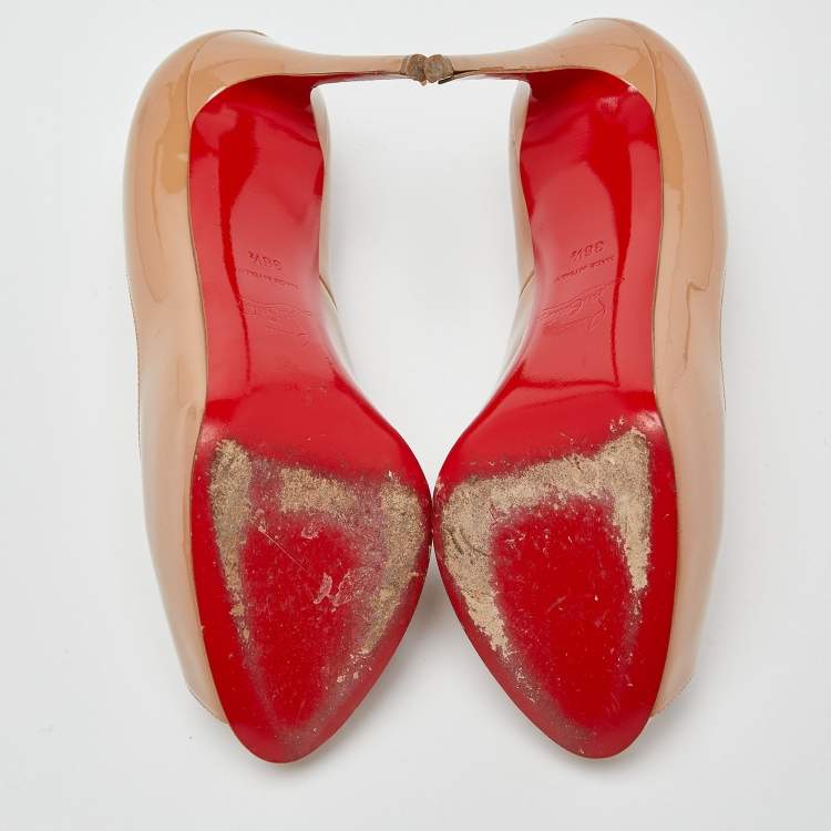 مملوكة مسبقًا Christian Louboutin Beige Patent Leather Very Prive Peep Toe Platform Pumps Size 36.5