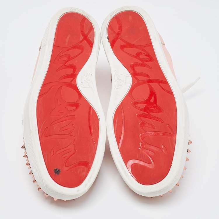 Pre Owned Christian Louboutin Pink Leather Louis Junior Spikes Low Top Sneakers Size 37.5