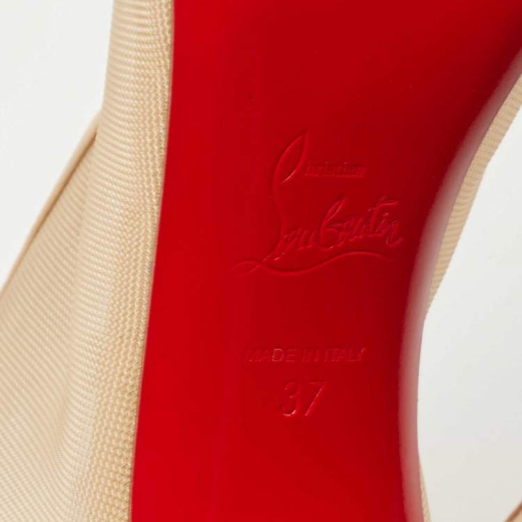 Pre Owned Christian Louboutin Beige Mesh and Leather Open Ondessa Lace Up Booties Size 37