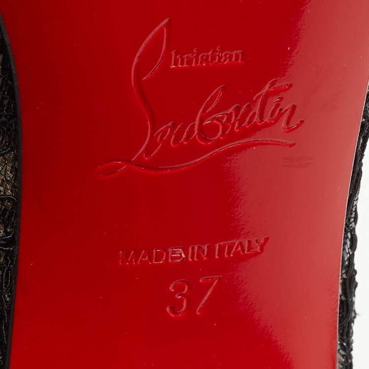 Pre Owned Christian Louboutin Black Lace and Patent Leather Juliettra Booties Size 37