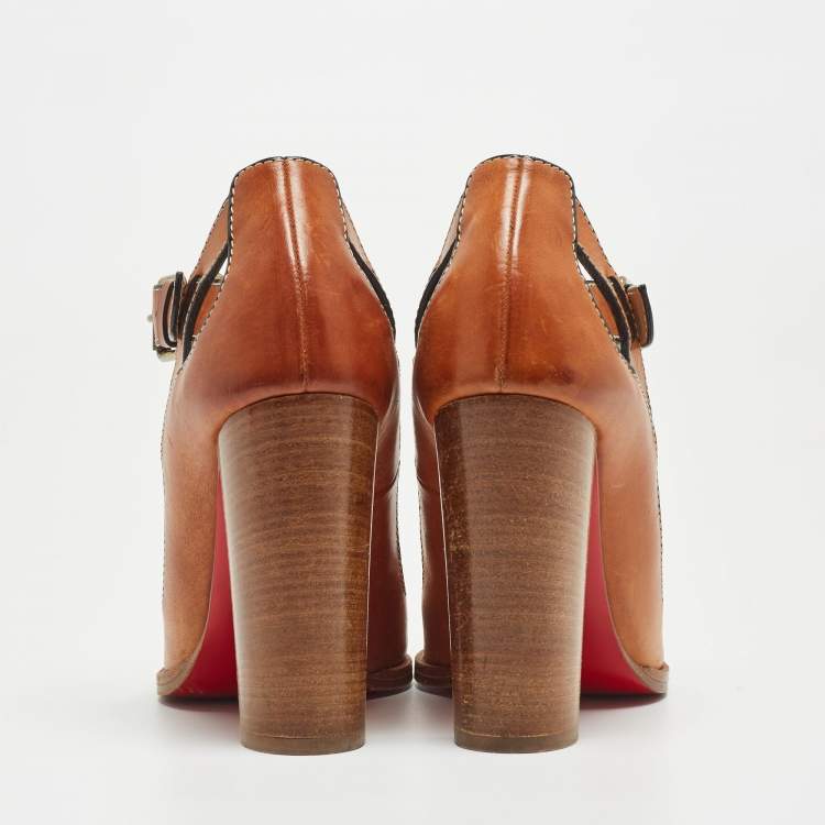 Pre Owned Christian Louboutin Brown Leather Ankle Strap Sandals Size 37