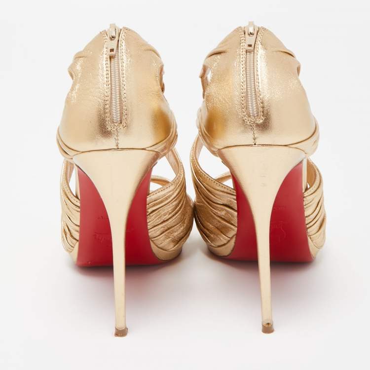 Pre Owned Christian Louboutin Metallic Gold Leather Stiletto Kashou Nappa Sandals Size 38