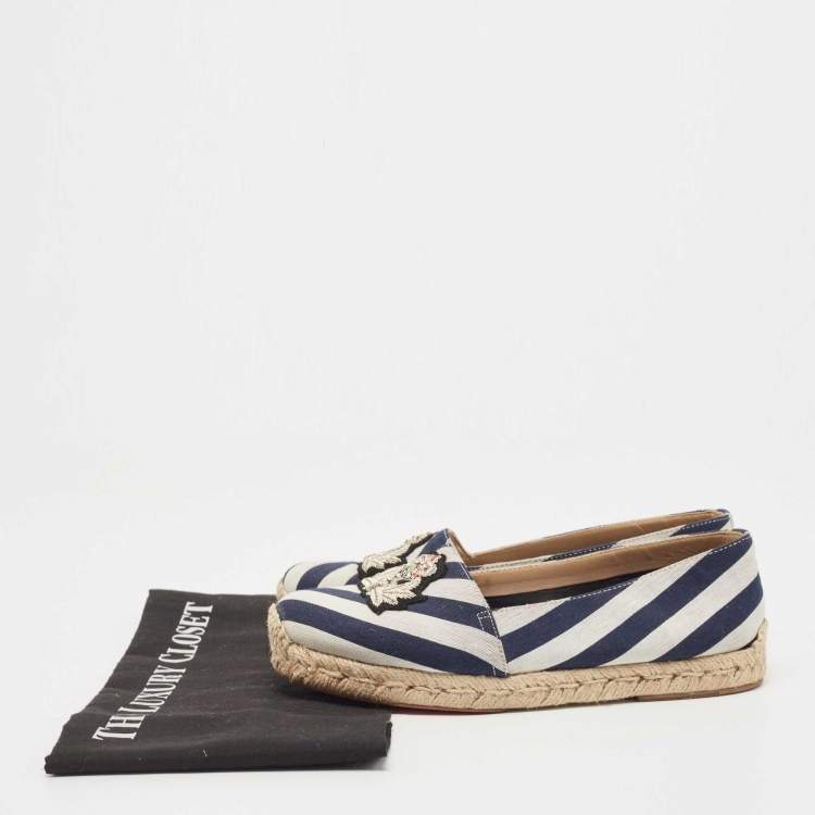 Pre Owned Christian Louboutin Blue/White Striped Canvas Galia Espadrille Flats Size 36