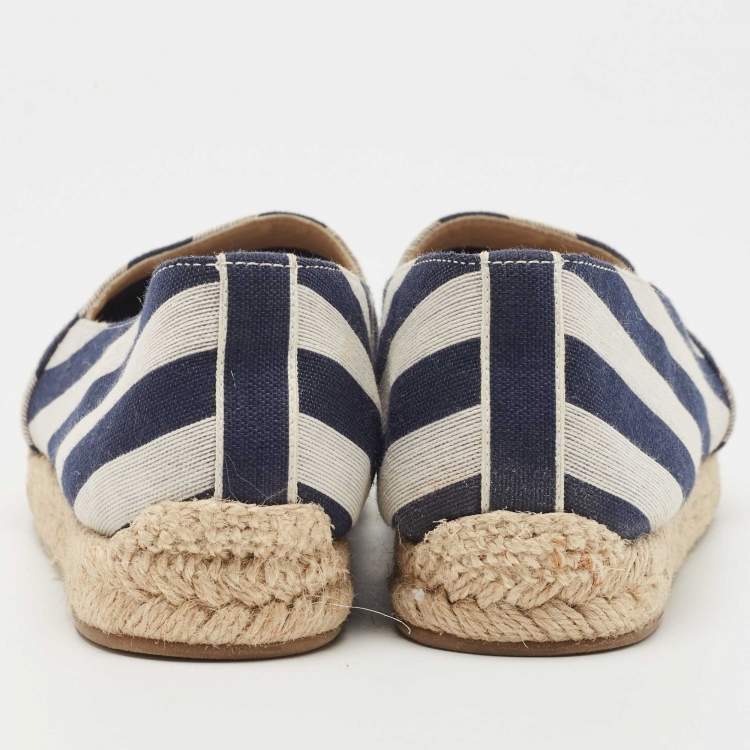 Pre Owned Christian Louboutin Blue/White Striped Canvas Galia Espadrille Flats Size 36