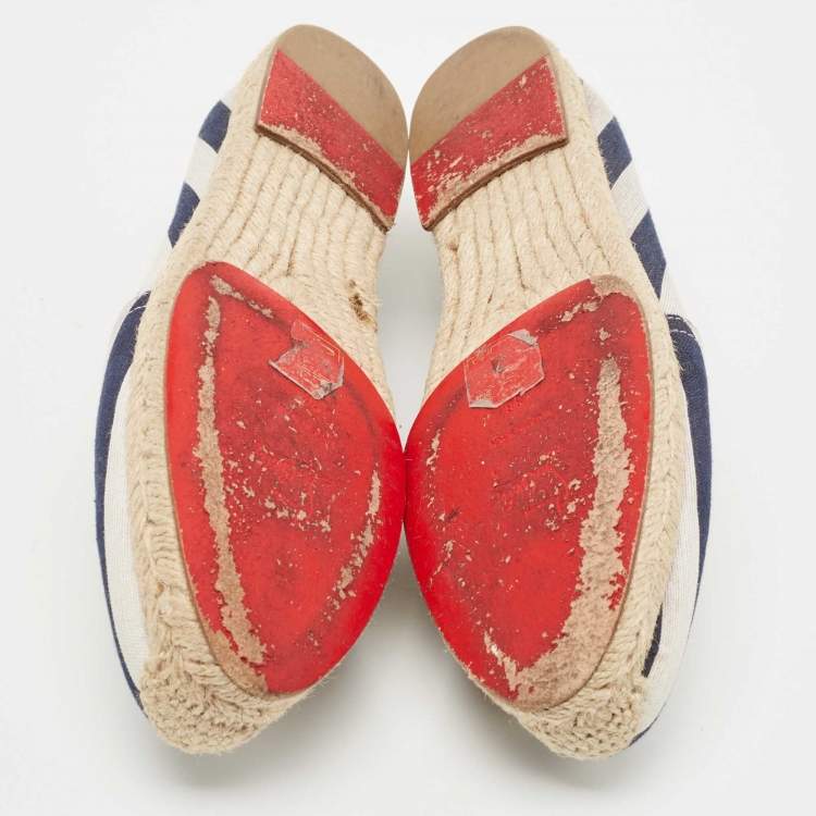 Pre Owned Christian Louboutin Blue/White Striped Canvas Galia Espadrille Flats Size 36