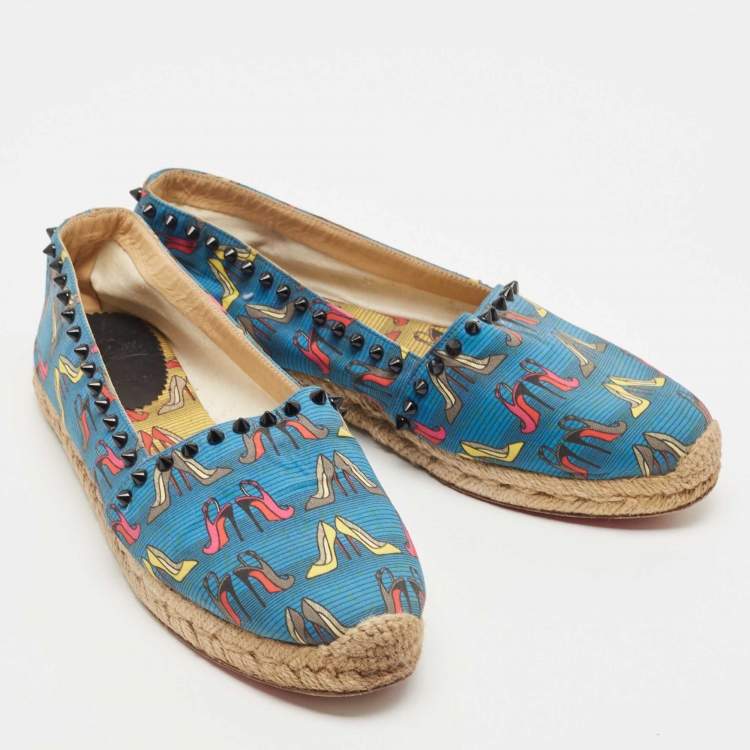 Pre Owned Christian Louboutin Blue Printed Canvas Ares Espadrille Flats Size 40