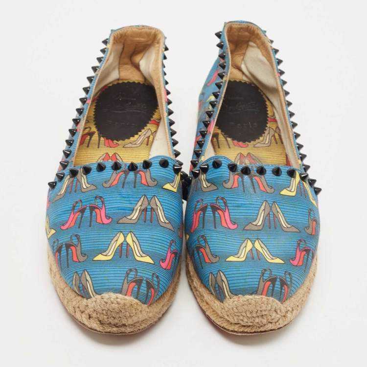 Pre Owned Christian Louboutin Blue Printed Canvas Ares Espadrille Flats Size 40