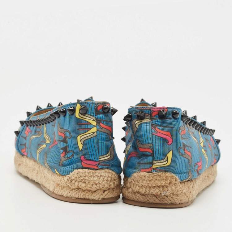 Pre Owned Christian Louboutin Blue Printed Canvas Ares Espadrille Flats Size 40