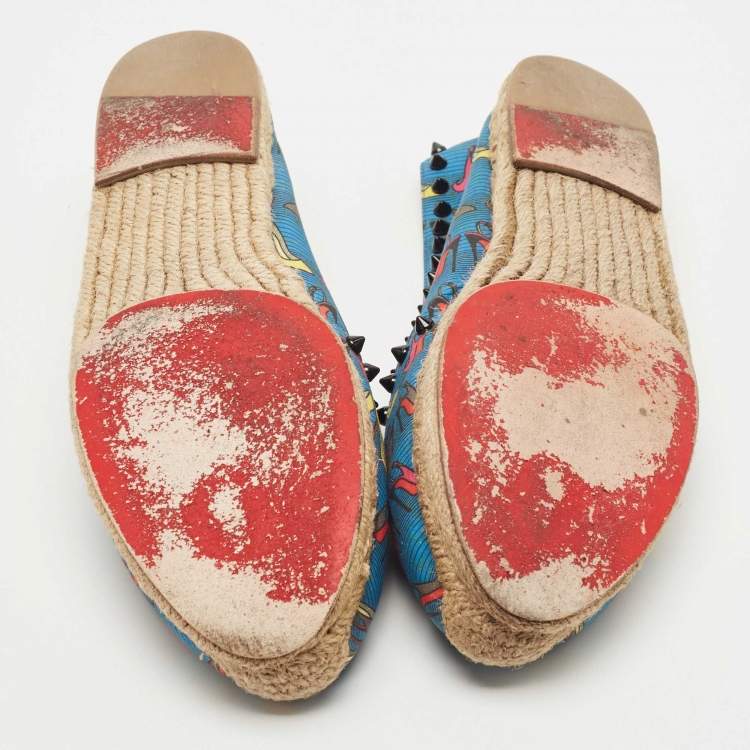 Pre Owned Christian Louboutin Blue Printed Canvas Ares Espadrille Flats Size 40