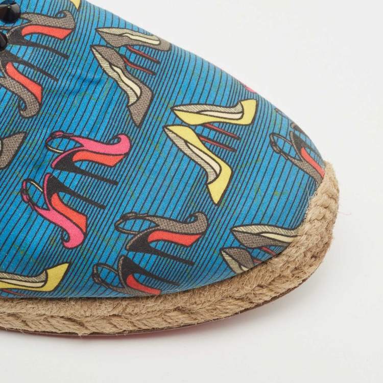 Pre Owned Christian Louboutin Blue Printed Canvas Ares Espadrille Flats Size 40