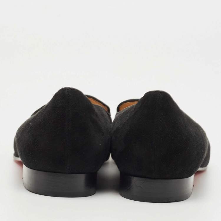 Pre Owned Christian Louboutin Black Suede Harvanana Spiked Smoking Slippers Size 36.5